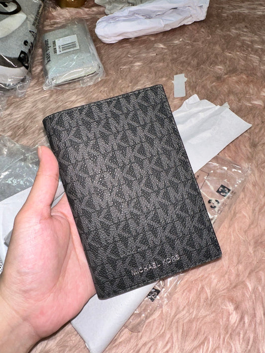 ORIG & IMPORTED MICHAEL KORS MK Logo Passport Wallet Black