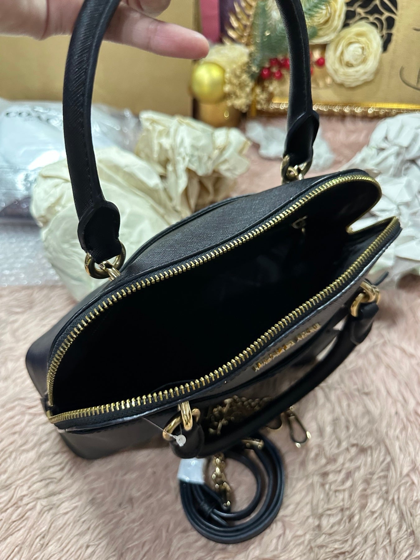 ORIG Preloved MICHAEL KORS MK Jet Set Travel Medium Saffiano Leather Dome Satchel Black Bag