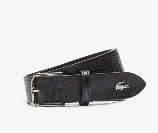 ORIG & IMPORTED LACOSTE Metal Crocodile Stitched Leather Belt Black / Beige