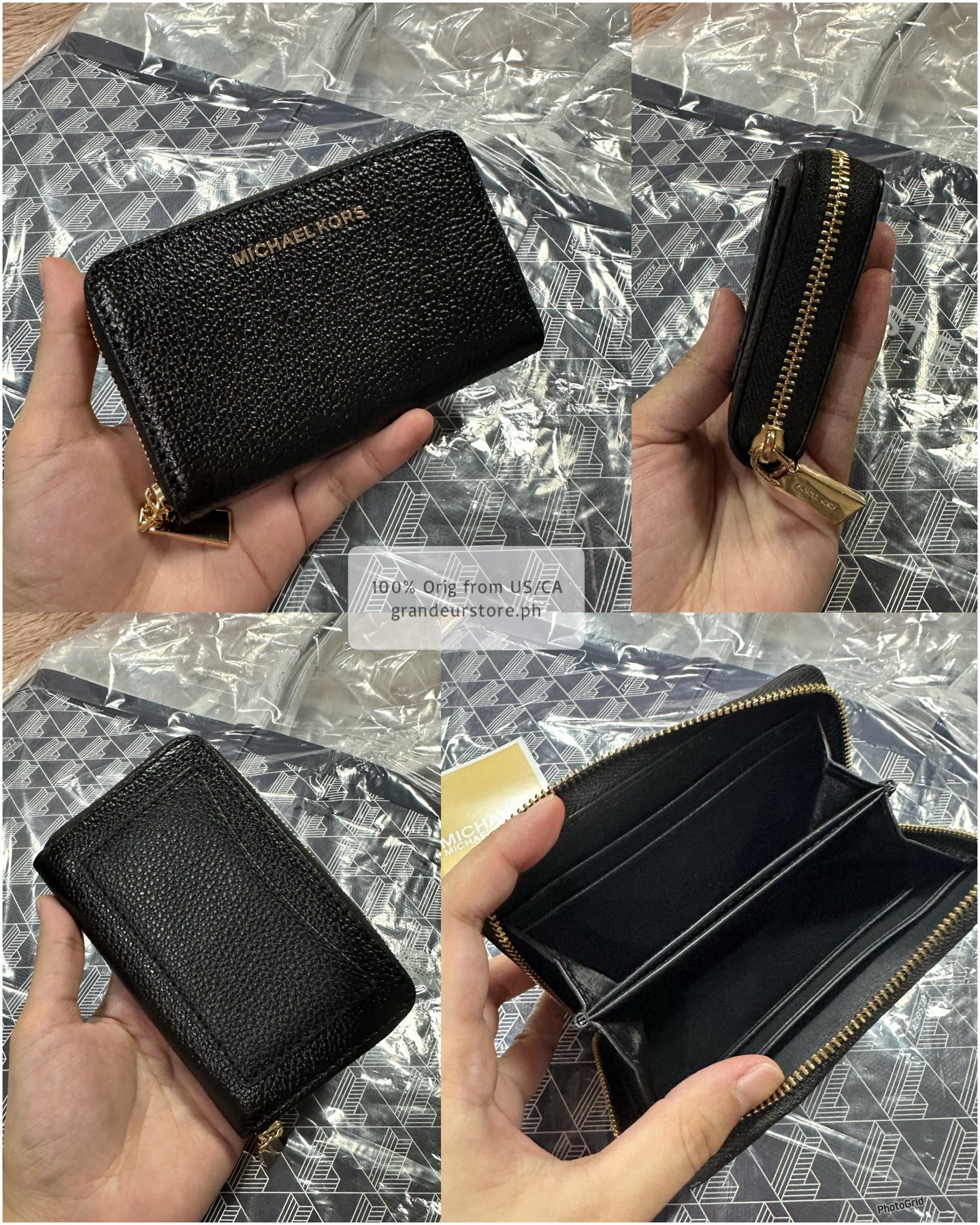ORIG & IMPORTED MK Small Semi Lux Zip Around Card Case Wallet Brown/White/Black