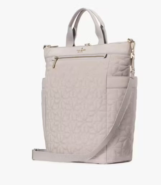 ORIG & IMPORTED KS Spade Flower Quilted Fabric Convertible Large Backpack Bag Pink/Black