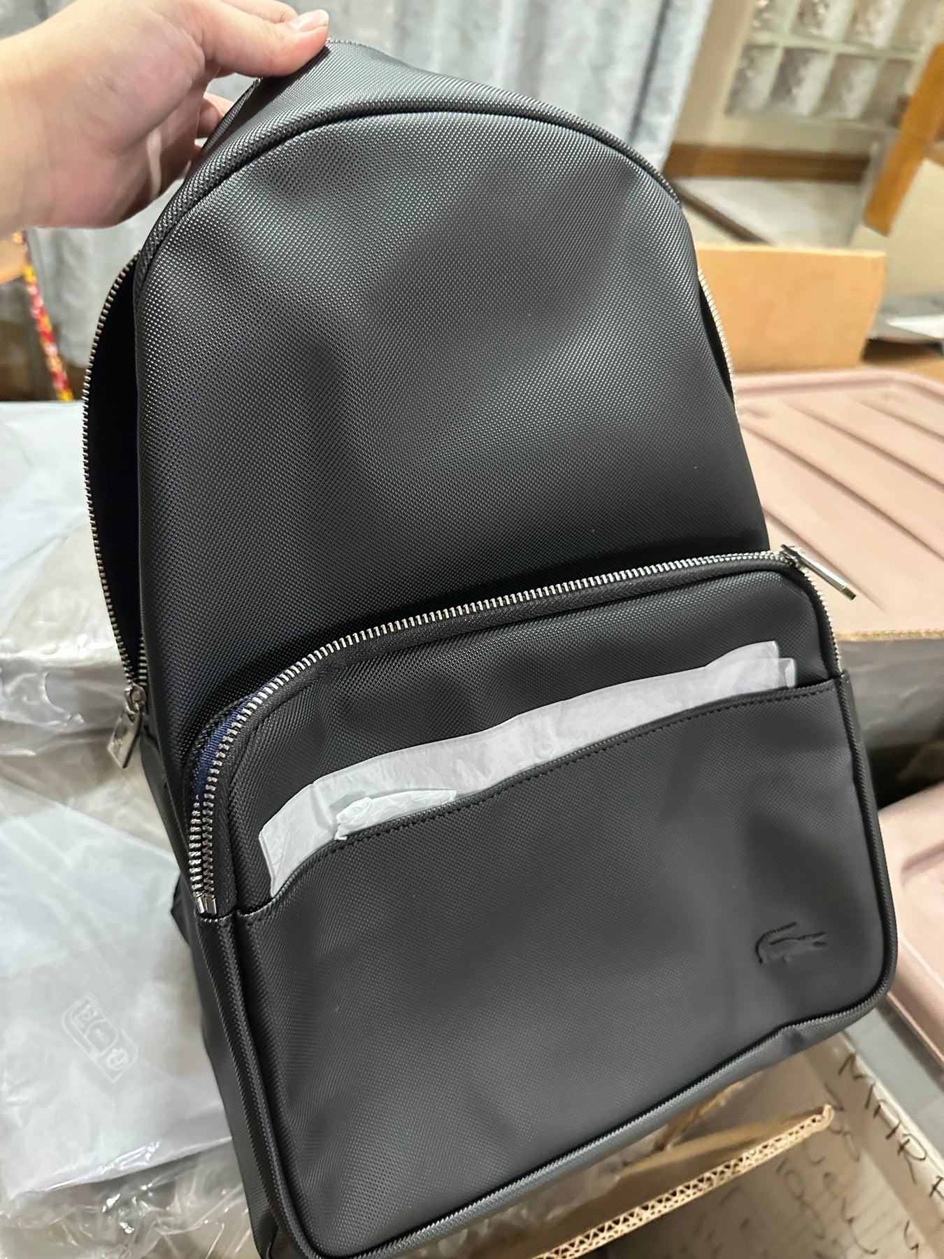 ORIG & IMPORTED LACOSTE Men's Petit Piqué Large Black Backpack