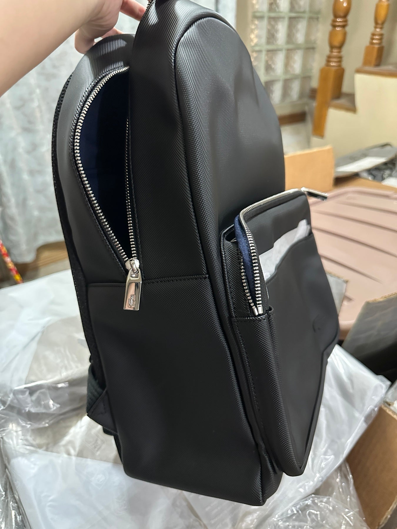 ORIG & IMPORTED LACOSTE Men's Petit Piqué Large Black Backpack