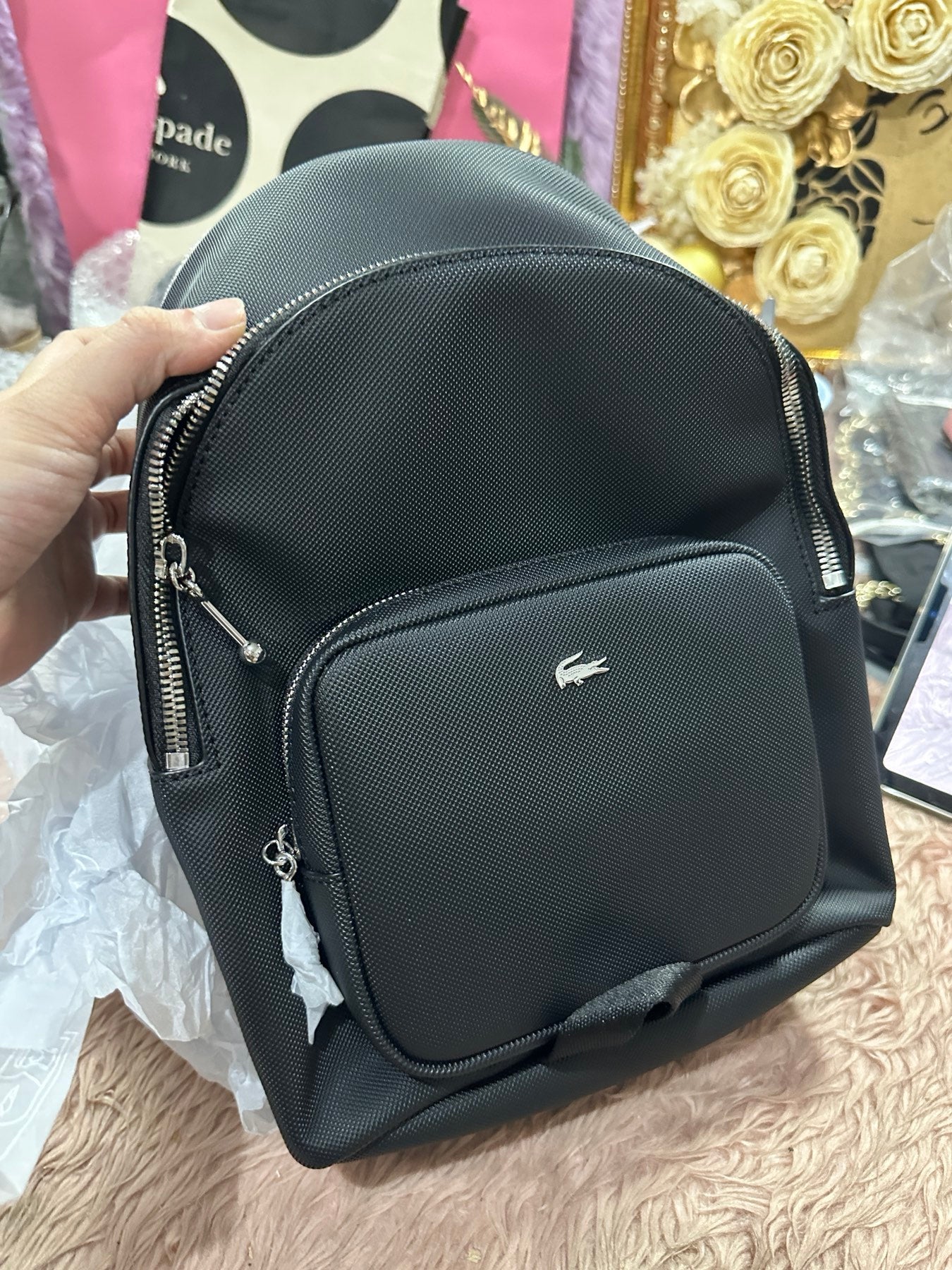 ORIG & IMPORTED LACOSTE Women's Daily City Medium Black Backpack Bag