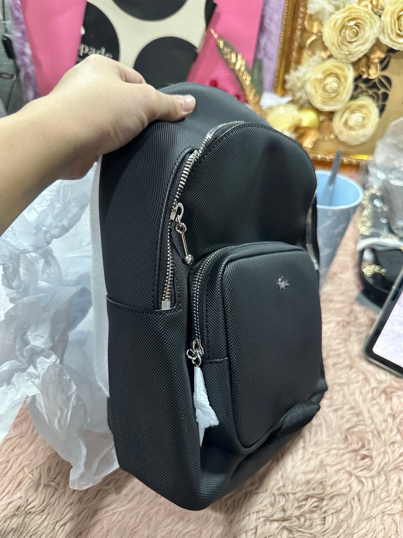 ORIG & IMPORTED LACOSTE Women's Daily City Medium Black Backpack Bag