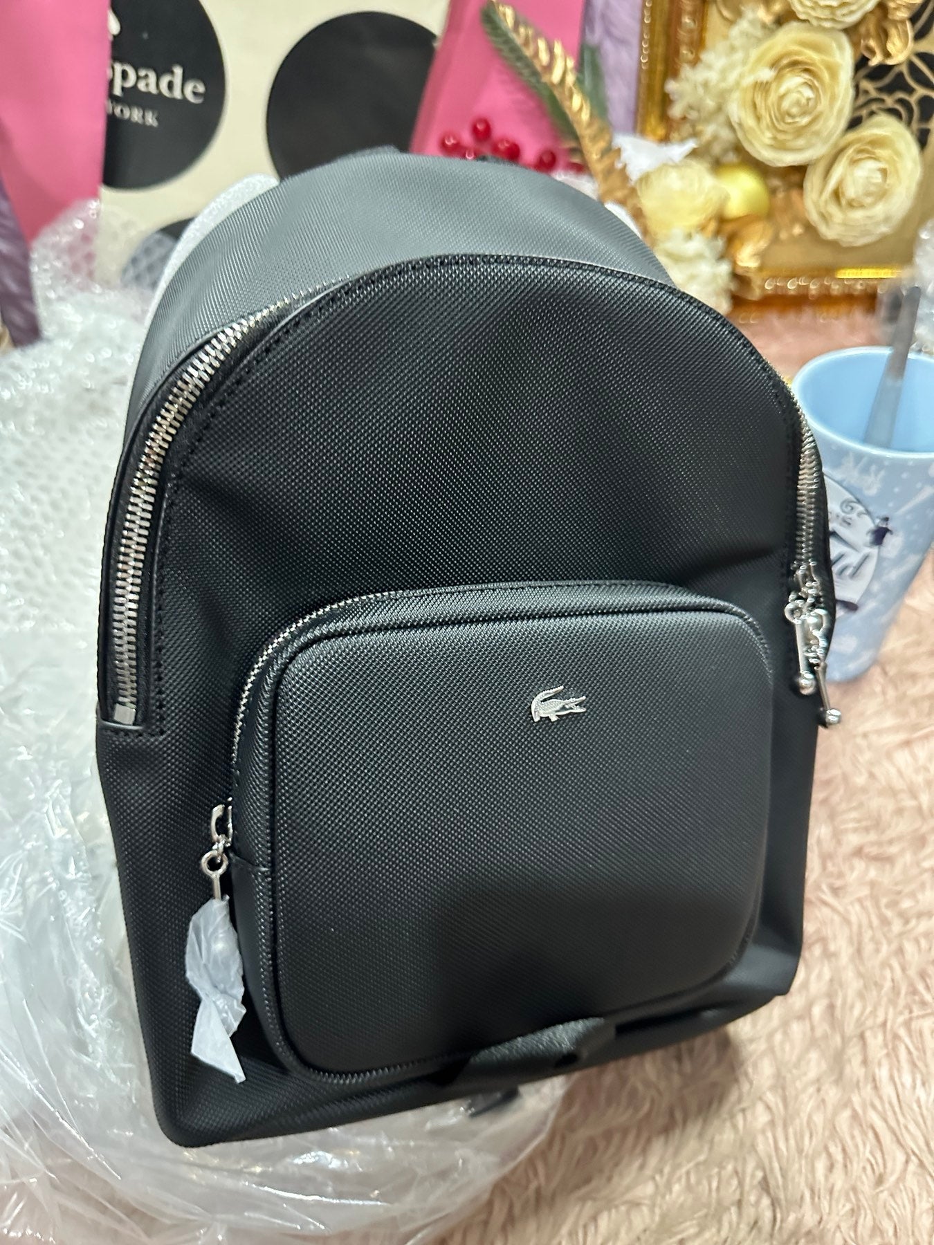 ORIG & IMPORTED LACOSTE Women's Daily City Medium Black Backpack Bag