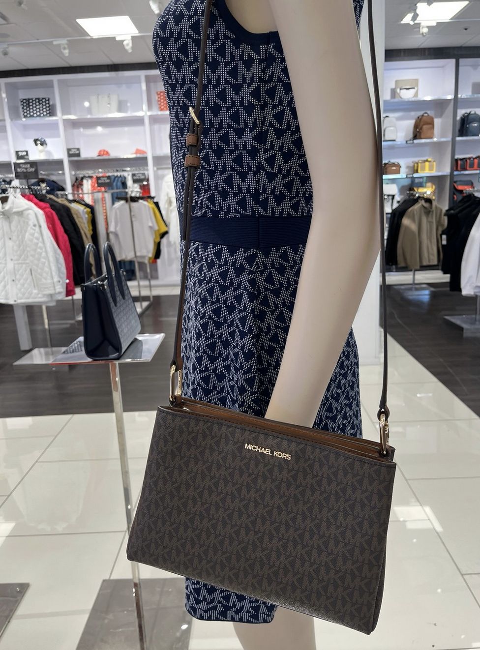 ORIG & IMPORTED MICHAEL KORS MK Trisha Medium Logo Crossbody Bag Double Zip Brown Bag