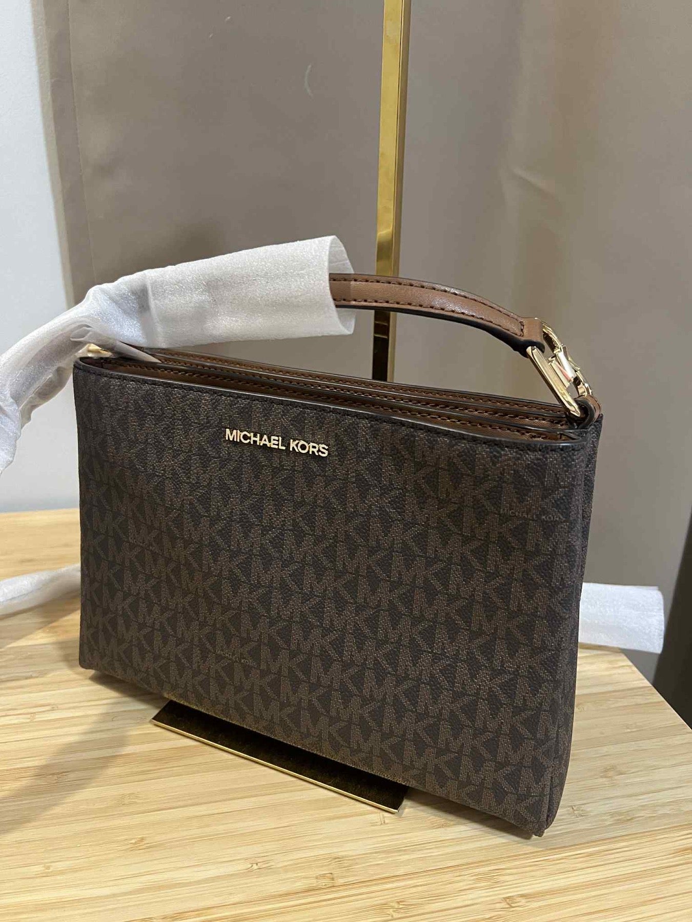 ORIG & IMPORTED MICHAEL KORS MK Trisha Medium Logo Crossbody Bag Double Zip Brown Bag
