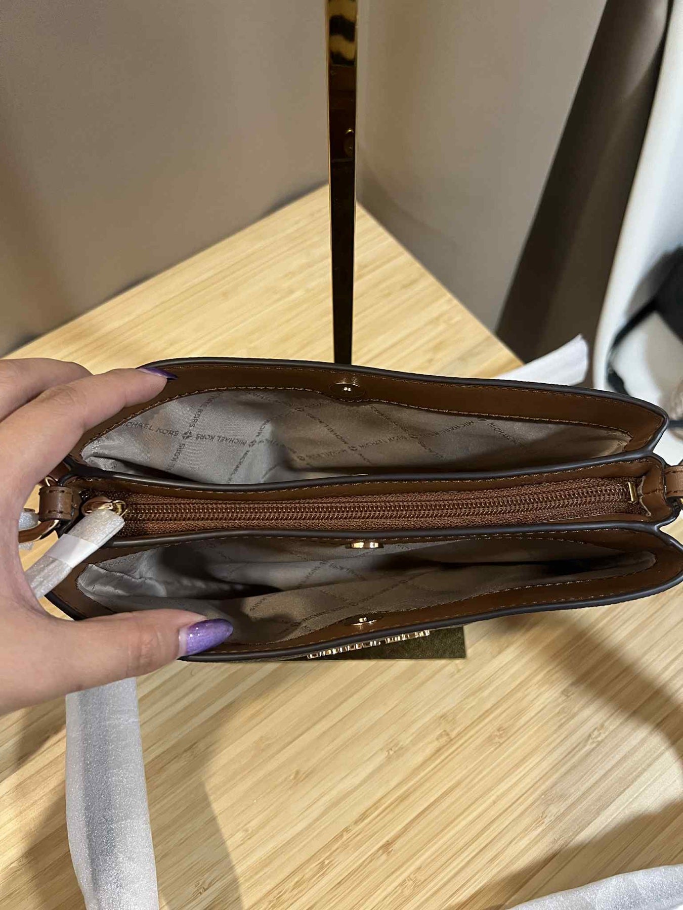 ORIG & IMPORTED MICHAEL KORS MK Trisha Medium Logo Crossbody Bag Double Zip Brown Bag