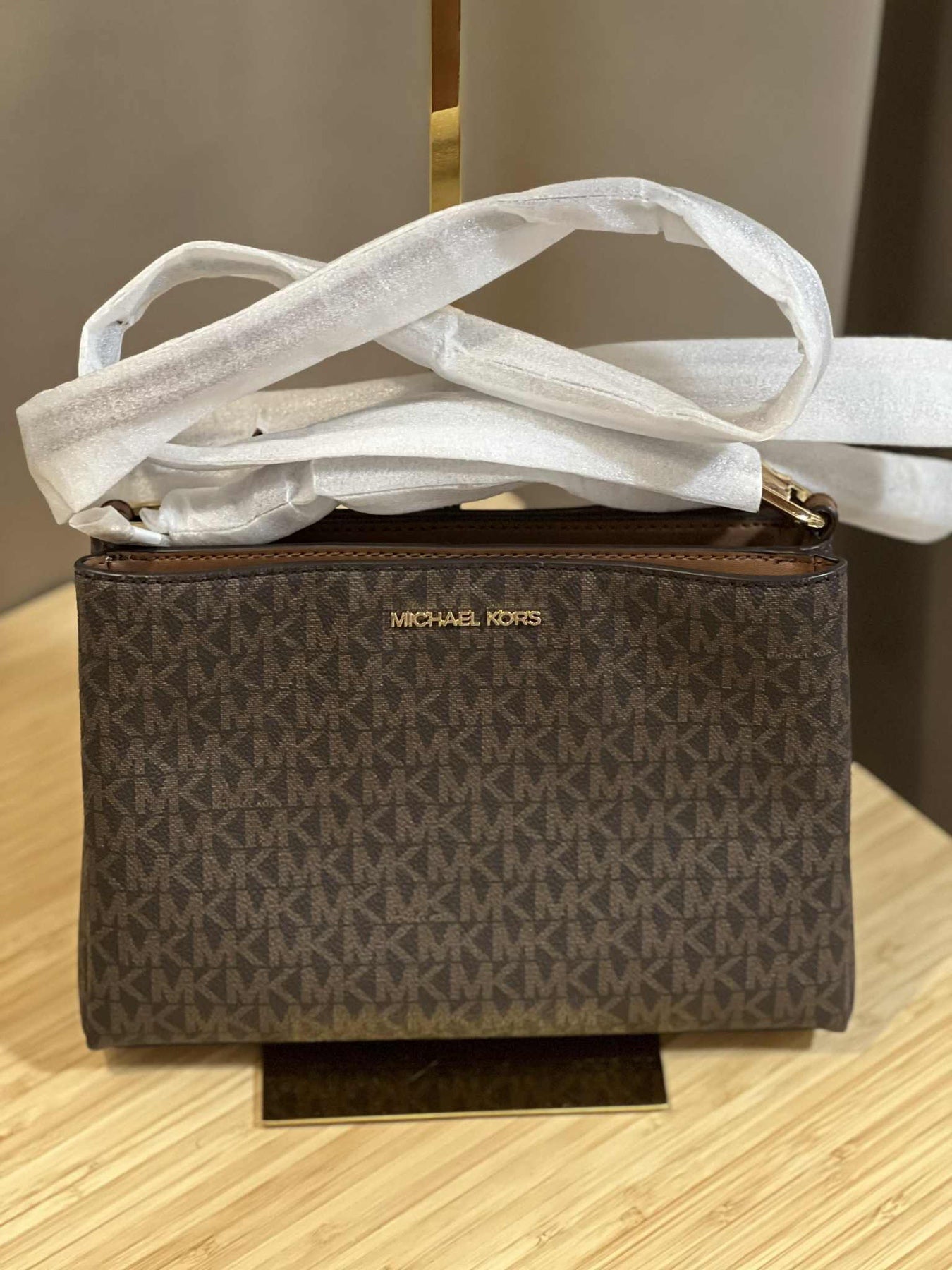 ORIG & IMPORTED MICHAEL KORS MK Trisha Medium Logo Crossbody Bag Double Zip Brown Bag
