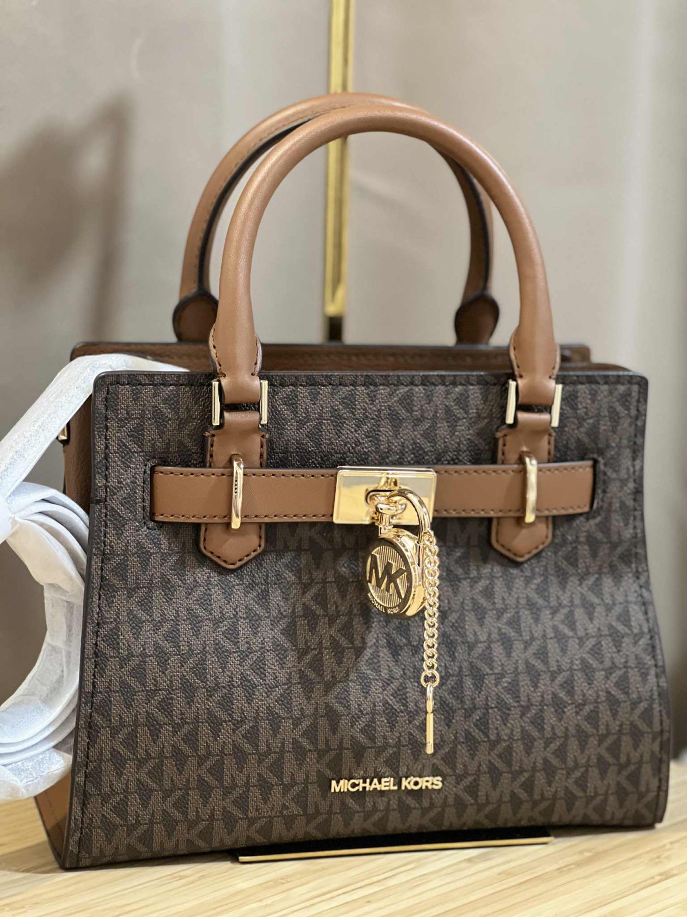 ORIG & IMPORTED MICHAEL KORS MK Hamilton Small Logo Satchel Brown Bag