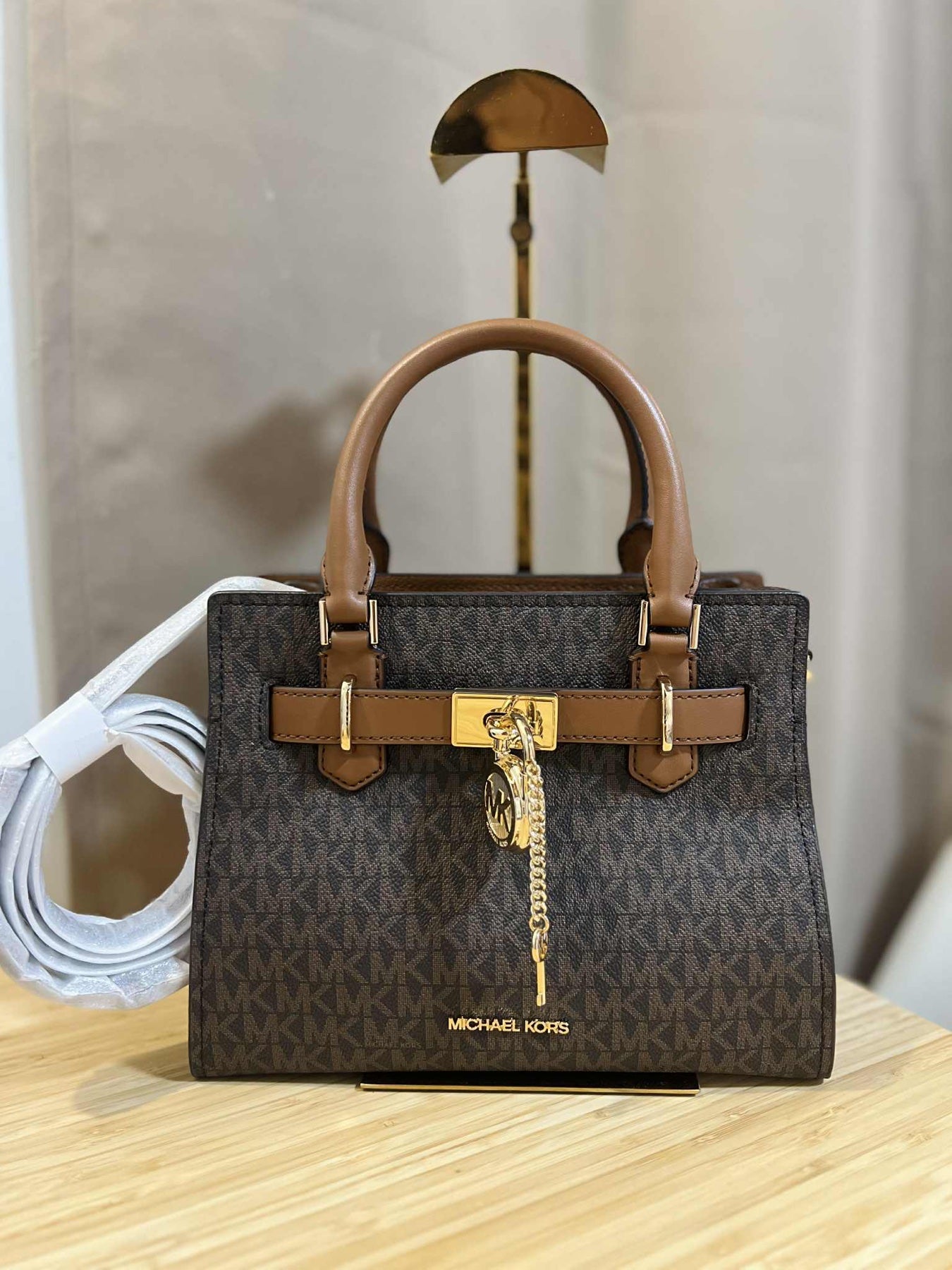 ORIG & IMPORTED MICHAEL KORS MK Hamilton Small Logo Satchel Brown Bag