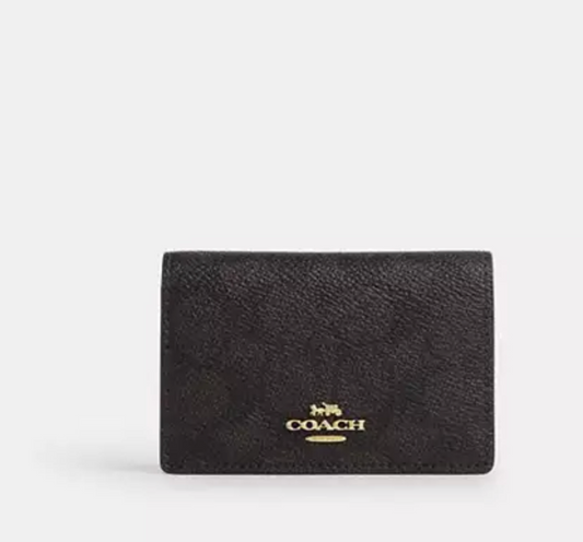 ORIG & IMPORTED Coach Business Card Case Signature Canvas Small Flap Brown Wallet