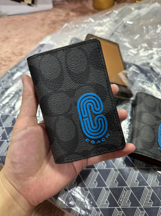 ORIG & IMPORTED Coach Card Men Black Wallet In Colorblock With Coach Patch