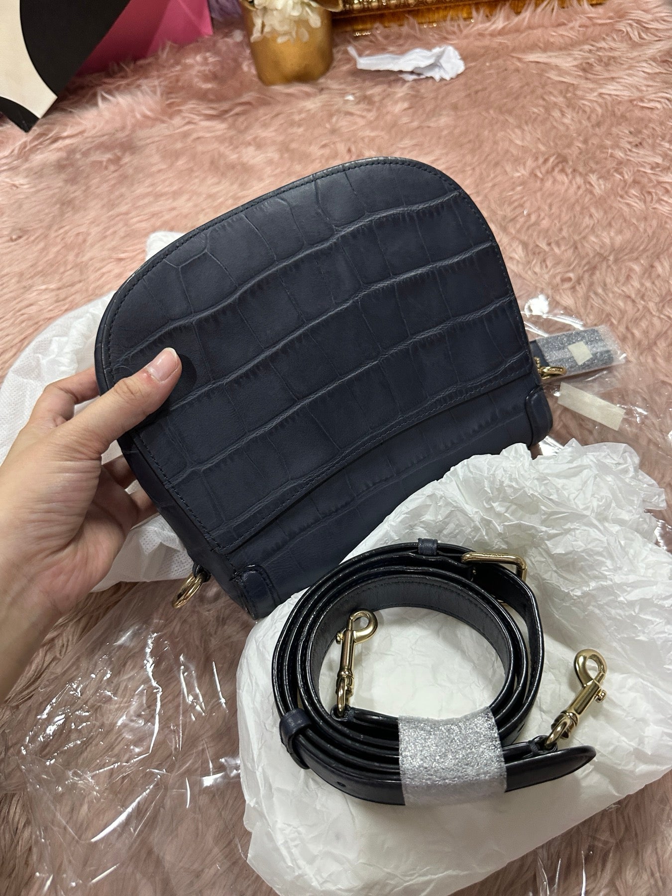 ORIG Preloved Coach Jade Saddle Blue Bag
