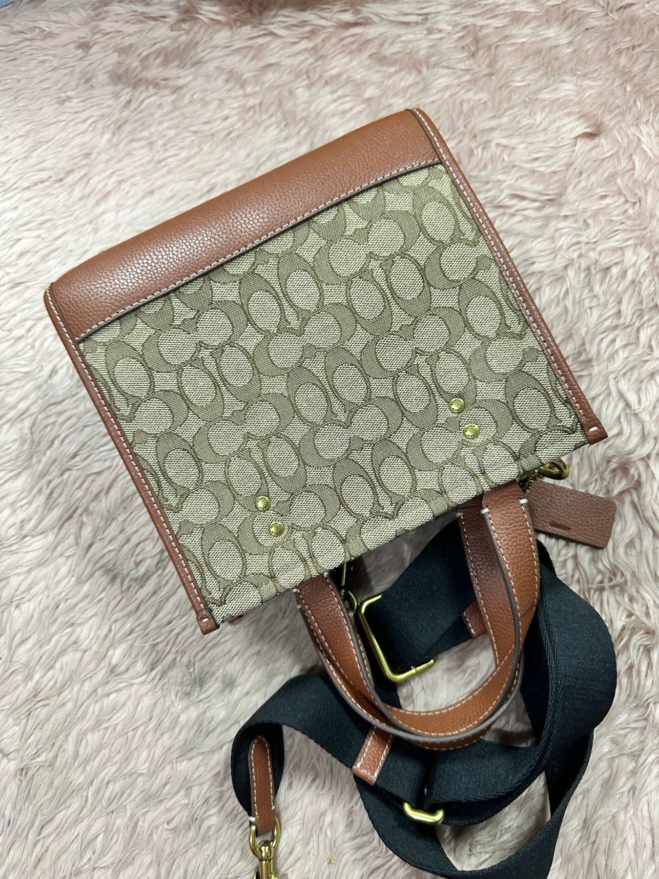 ORIG Preloved Disney X Coach Dempsey Tote 22 Brown Bag In Signature Jacquard With Mickey Mouse