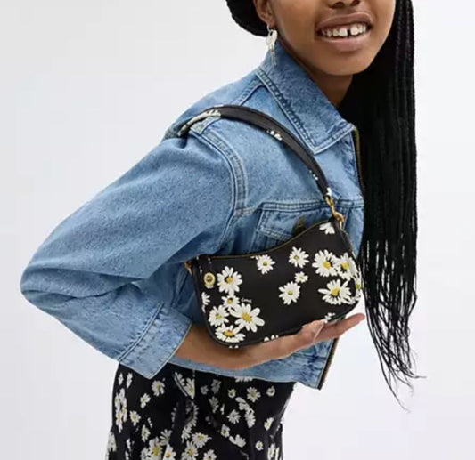 ORIG & IMPORTED Coach Swinger Bag 20 With Floral Print Small Black Bag