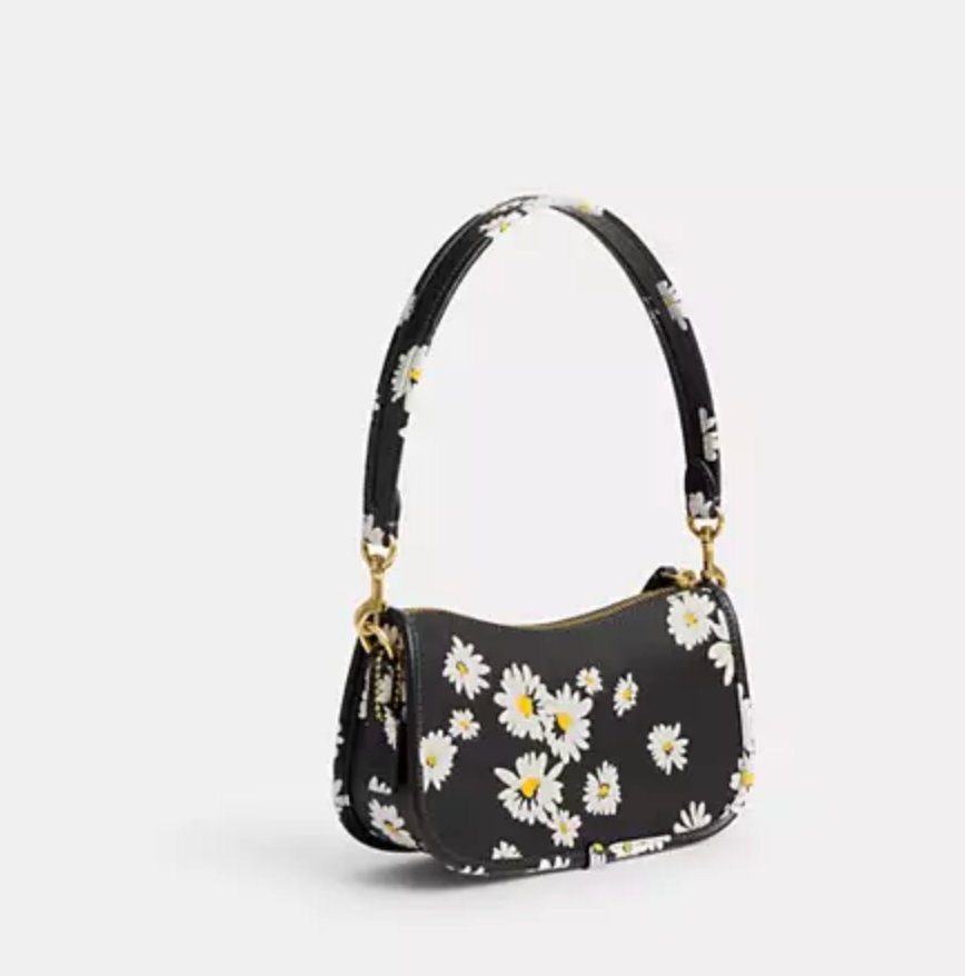 ORIG & IMPORTED Coach Swinger Bag 20 With Floral Print Small Black Bag
