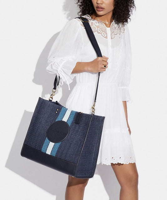 ORIG Preloved Coach Dempsey Tote Large Blue Bag 40 With Coach Patch