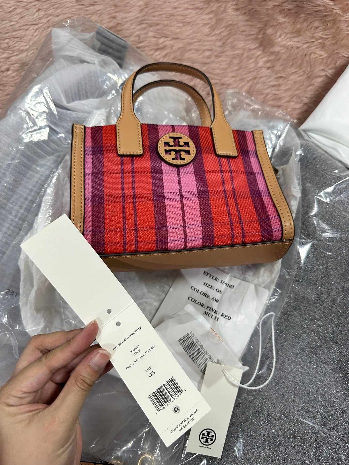 ORIG Preloved Tory Burch Nylon Mesh Mini Tote Pink Bag