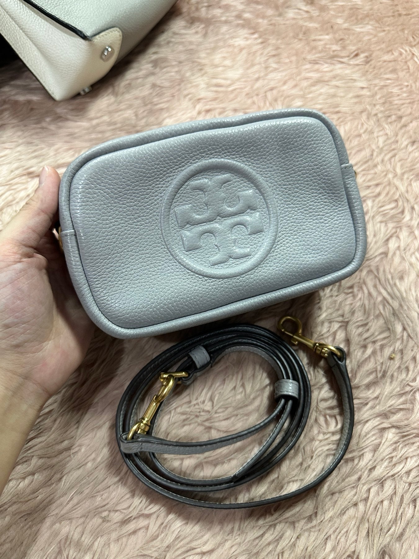 ORIG Preloved Tory Burch Perry Bombe Mini Bag Gray