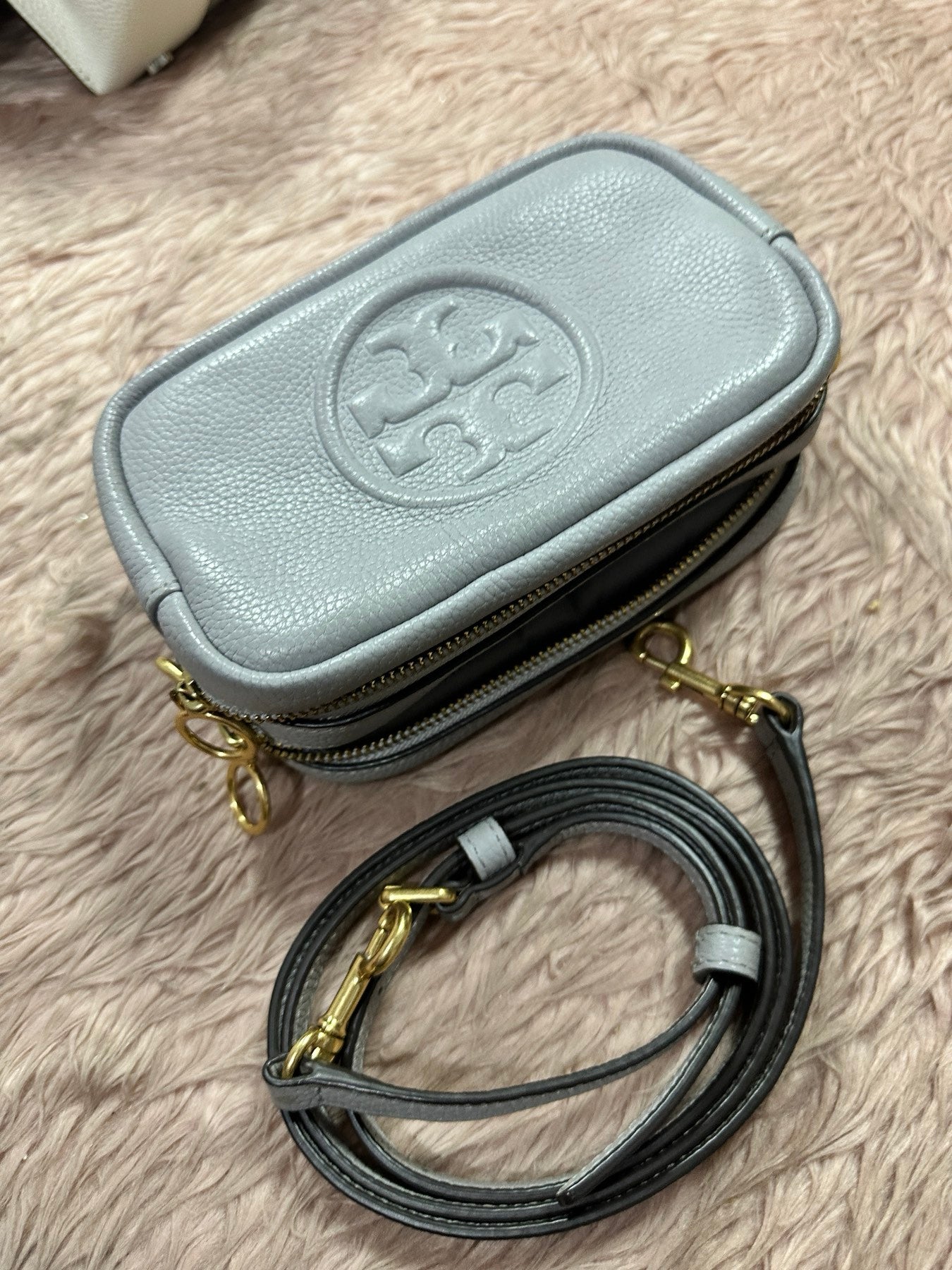 ORIG Preloved Tory Burch Perry Bombe Mini Bag Gray
