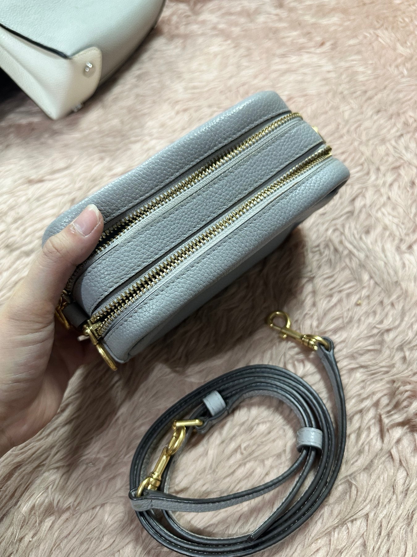 ORIG Preloved Tory Burch Perry Bombe Mini Bag Gray