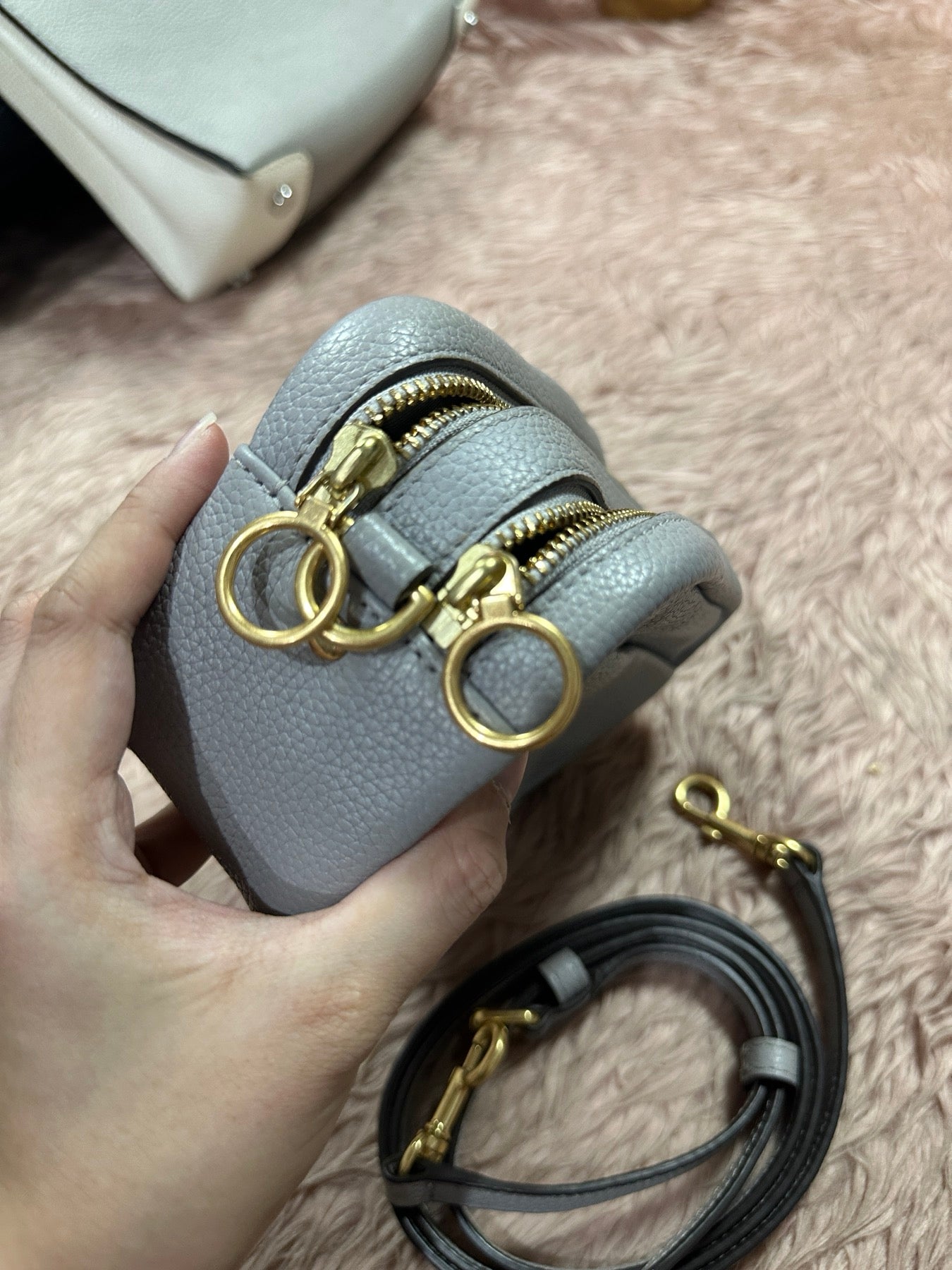 ORIG Preloved Tory Burch Perry Bombe Mini Bag Gray