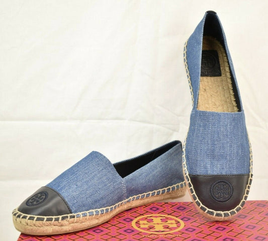 ORIG & IMPORTED Tory Burch Denim Chambray Blue Flat Espadrille Shoe
