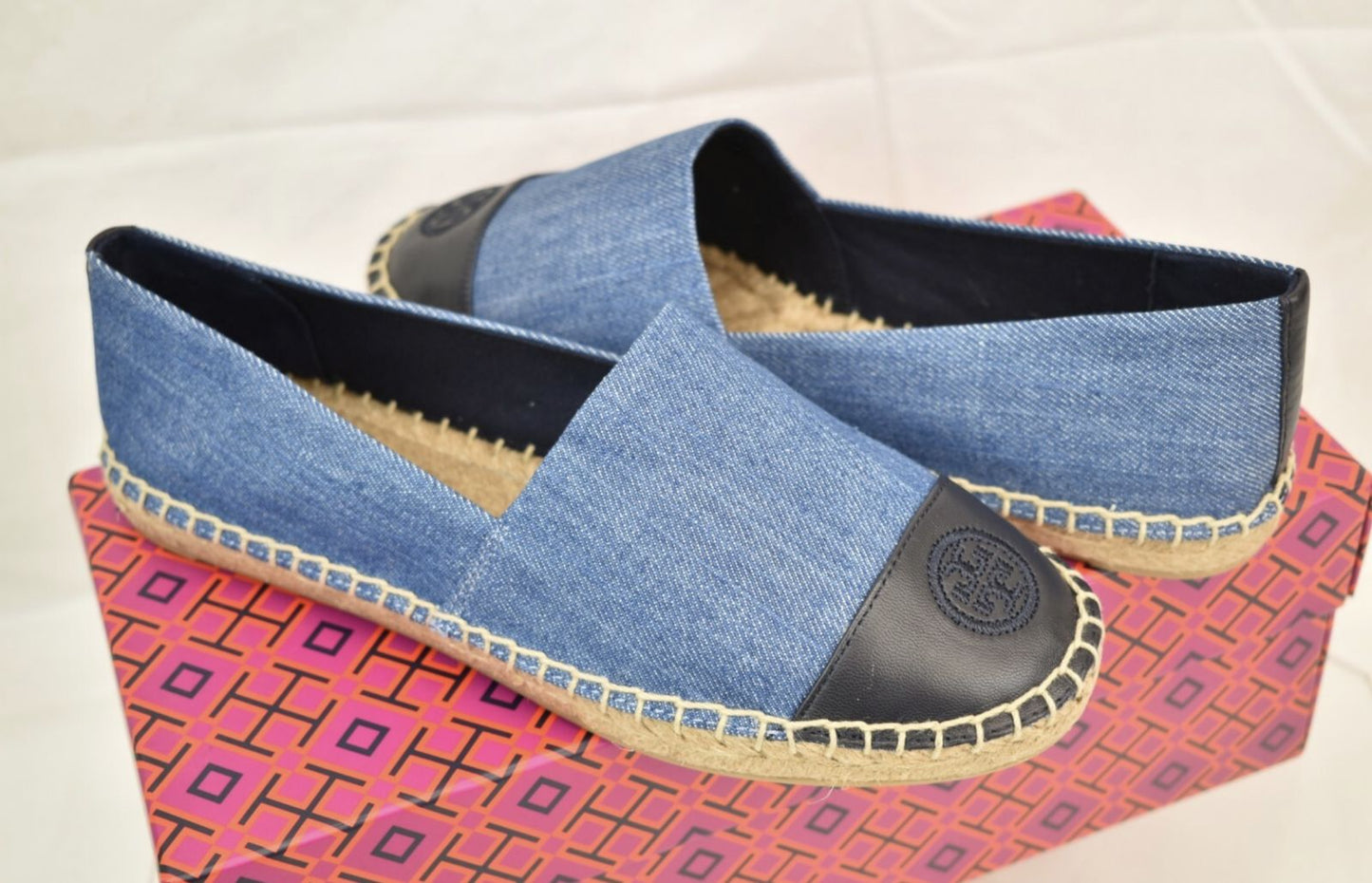 ORIG & IMPORTED Tory Burch Denim Chambray Blue Flat Espadrille Shoe