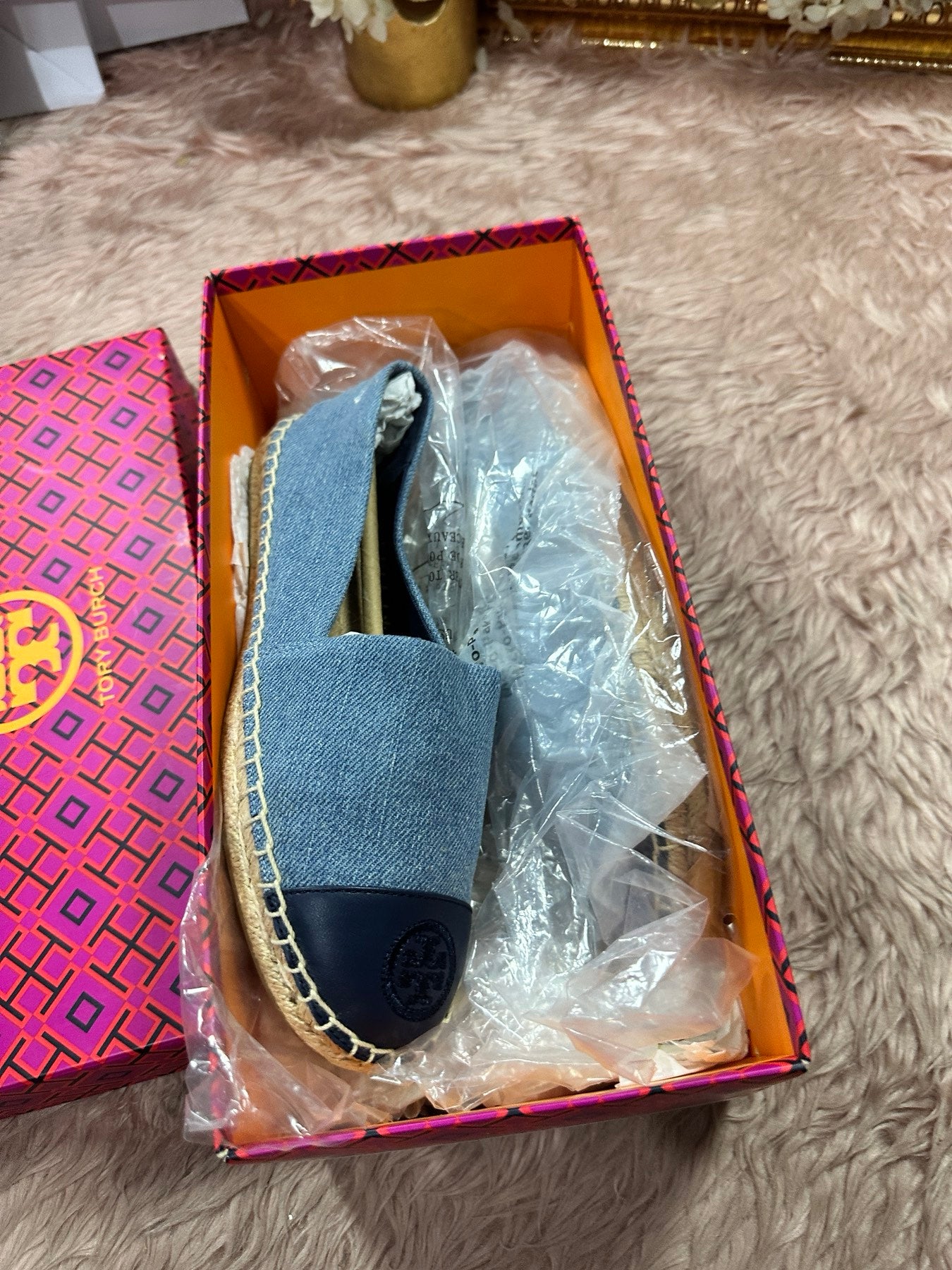 ORIG & IMPORTED Tory Burch Denim Chambray Blue Flat Espadrille Shoe