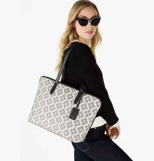 ORIG Preloved KATE SPADE KS Signature Spade Flower Large Tote Black Bag