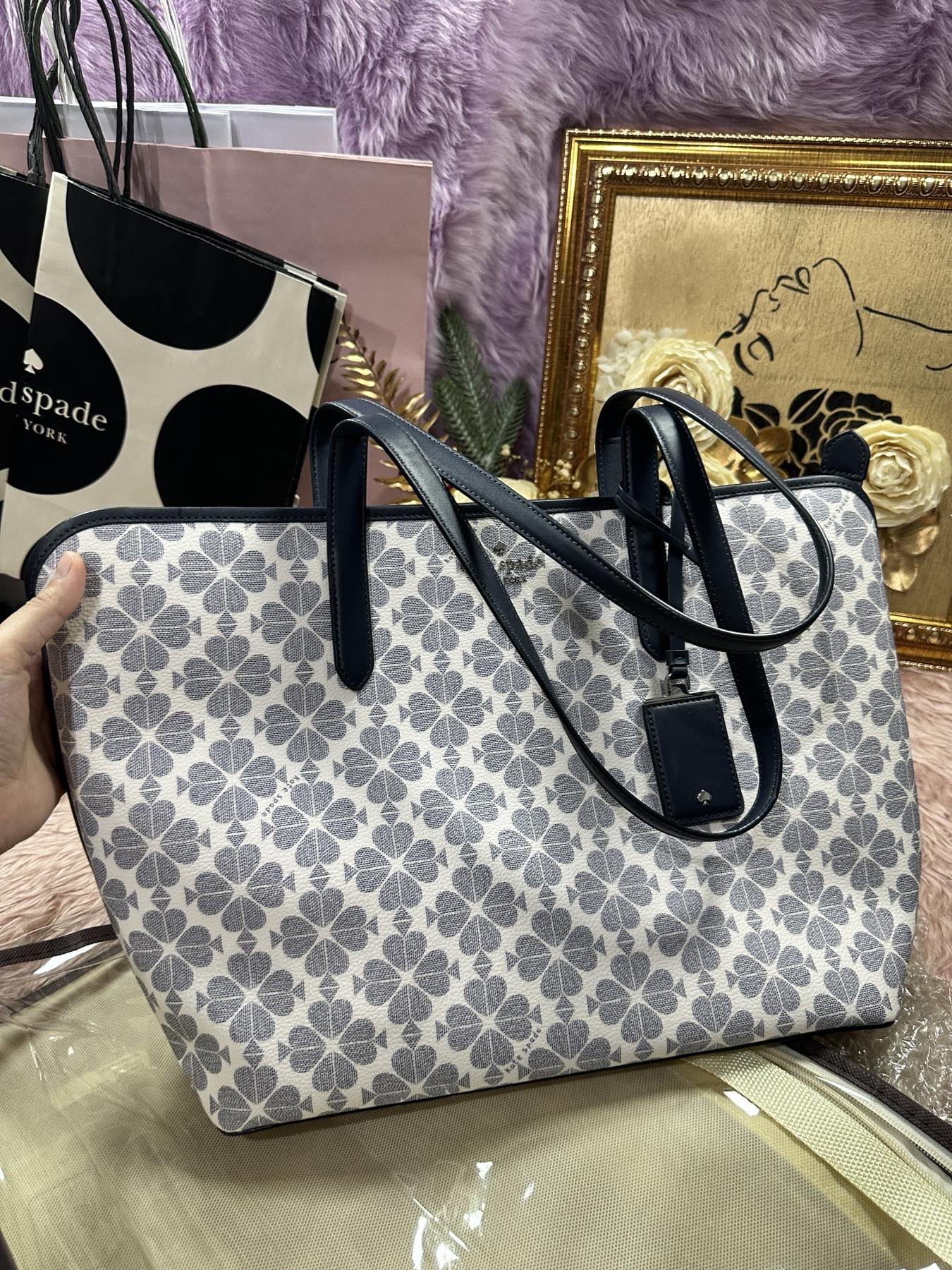 ORIG Preloved KATE SPADE KS Signature Spade Flower Large Tote Black Bag