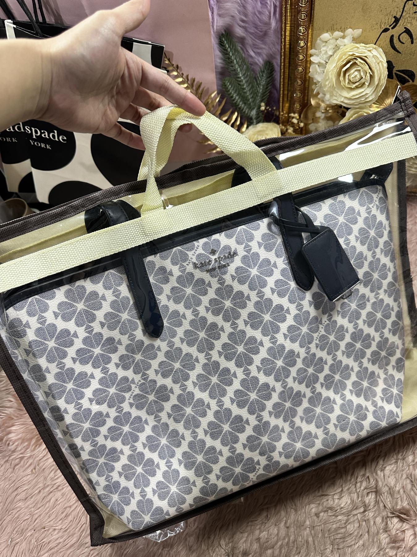ORIG Preloved KATE SPADE KS Signature Spade Flower Large Tote Black Bag