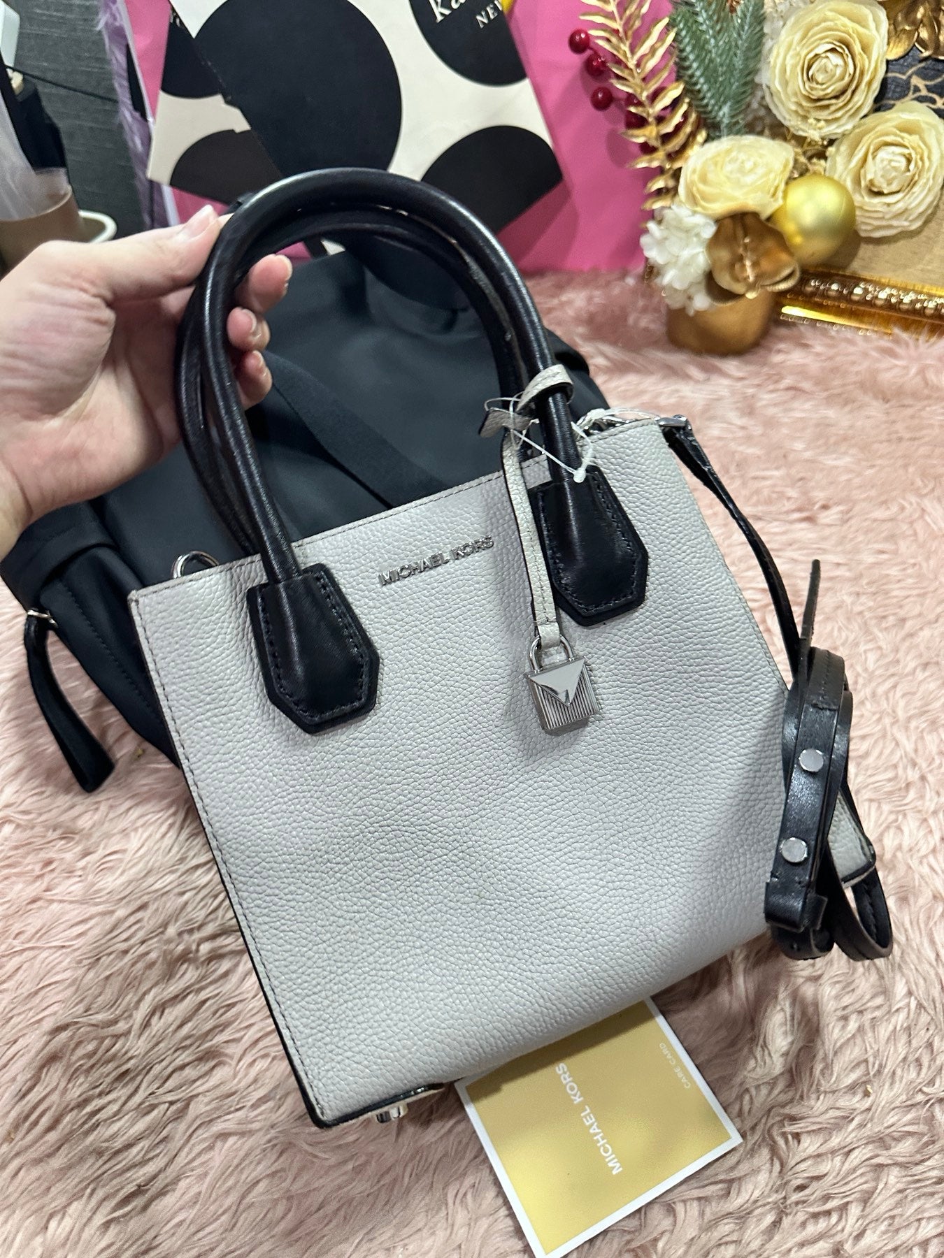 ORIG Preloved MICHAEL KORS MK Mercer Medium ColorBlock Saffiano Leather Crossbody Bag Gray