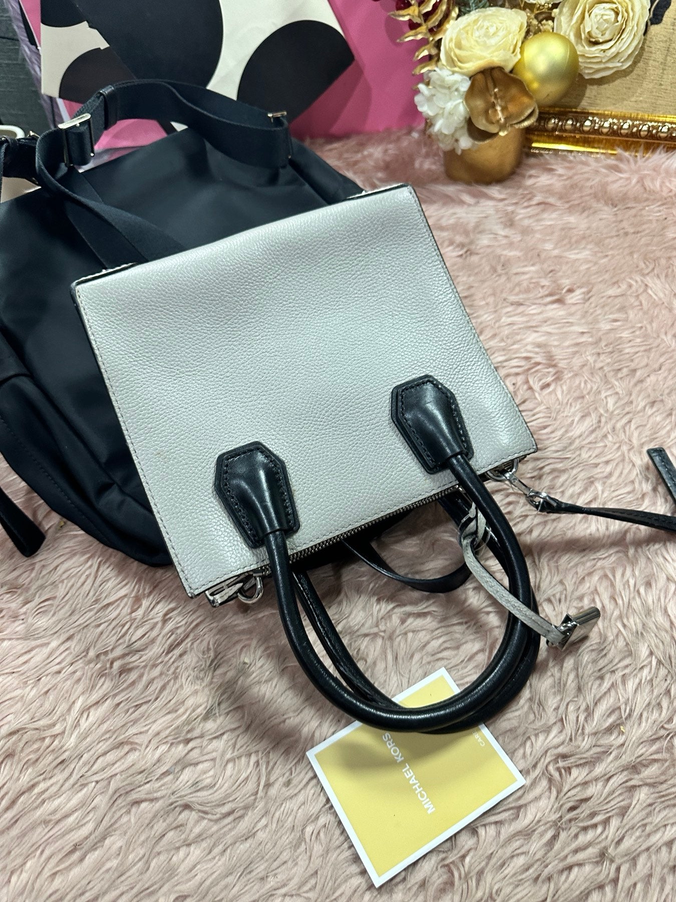 ORIG Preloved MICHAEL KORS MK Mercer Medium ColorBlock Saffiano Leather Crossbody Bag Gray