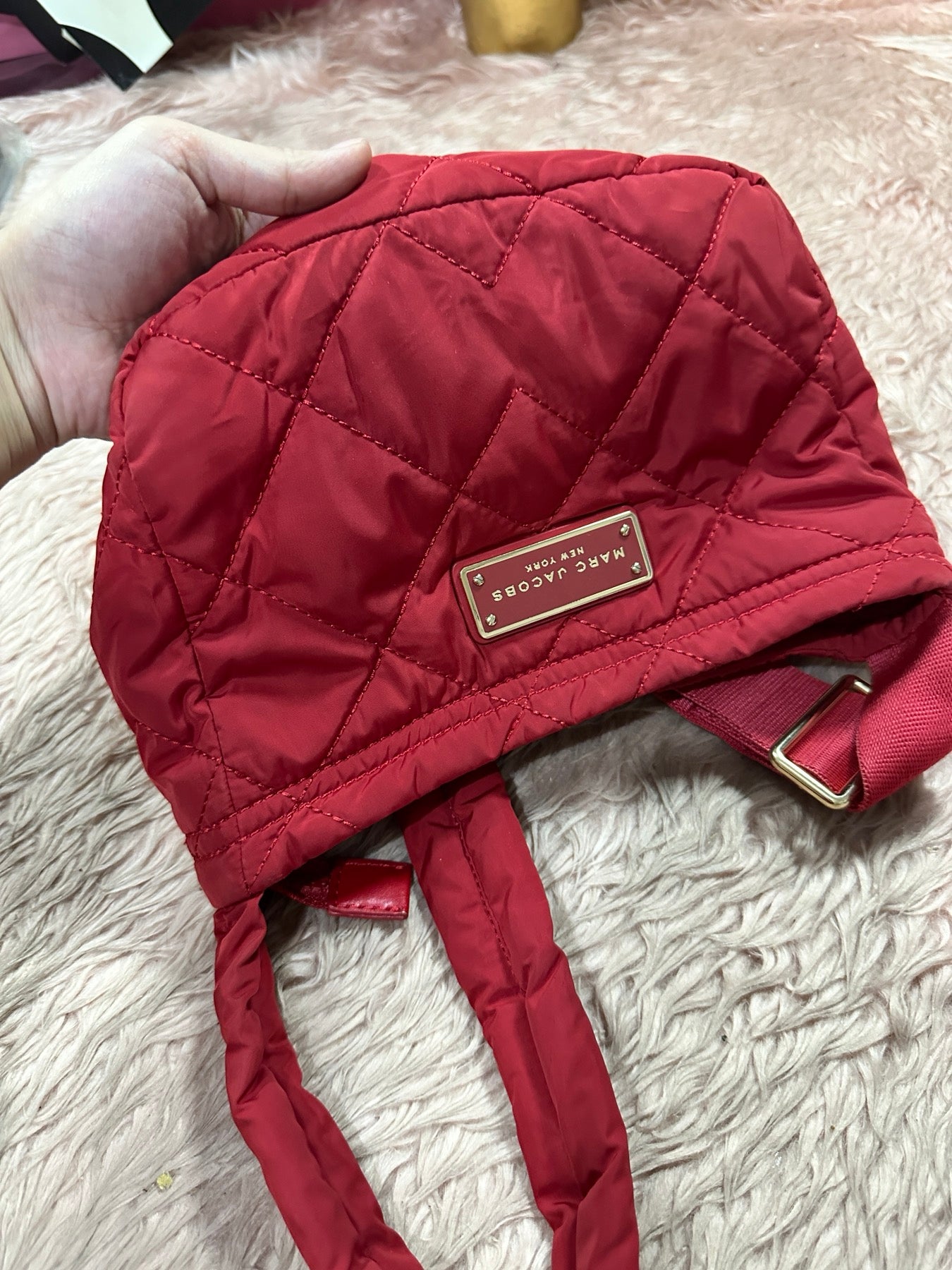 ORIG Preloved MARC JACOBS MJ Quilted Nylon Crossbody Small Bag in Cherry Red&nbsp;