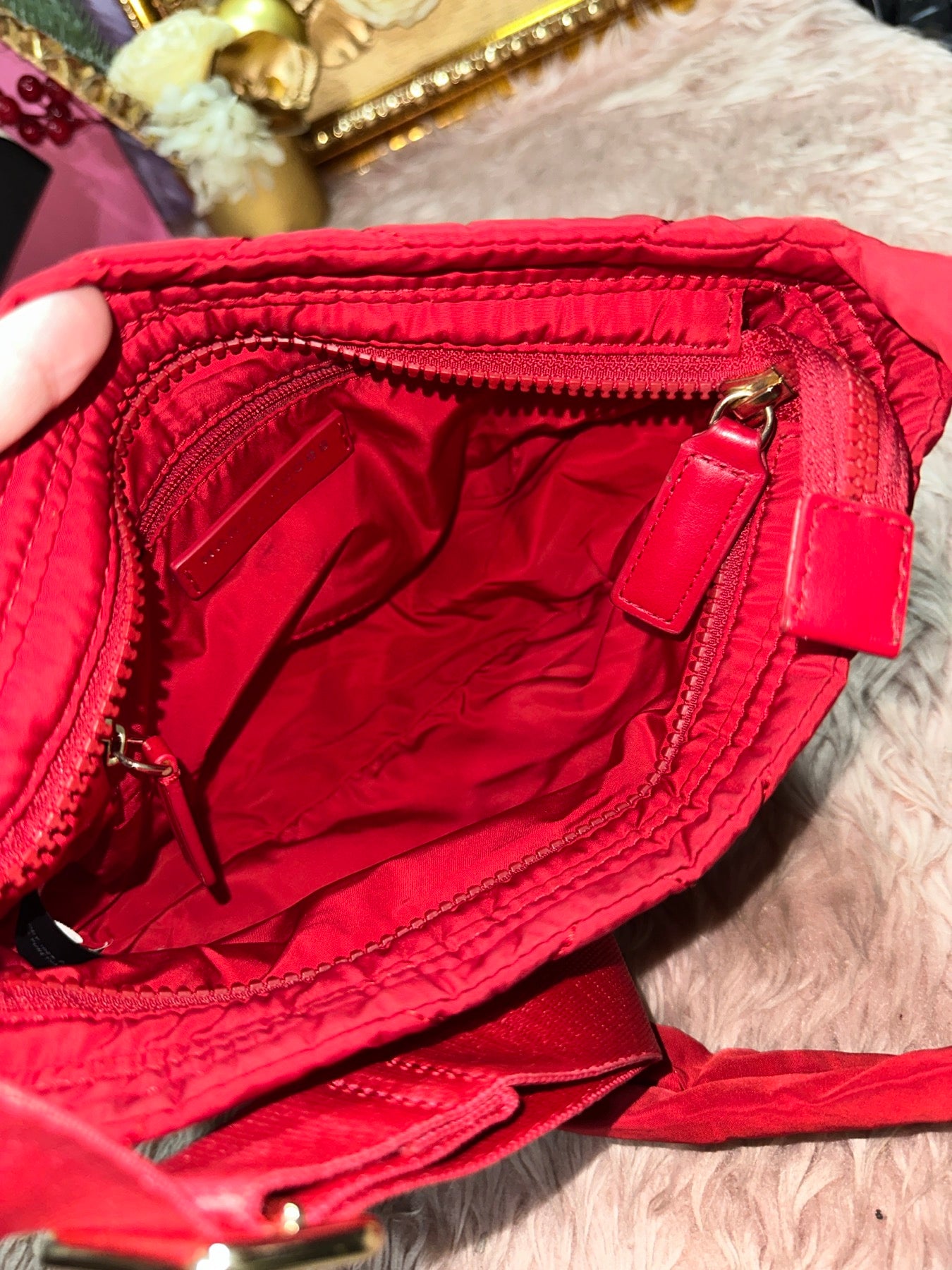 ORIG Preloved MARC JACOBS MJ Quilted Nylon Crossbody Small Bag in Cherry Red&nbsp;