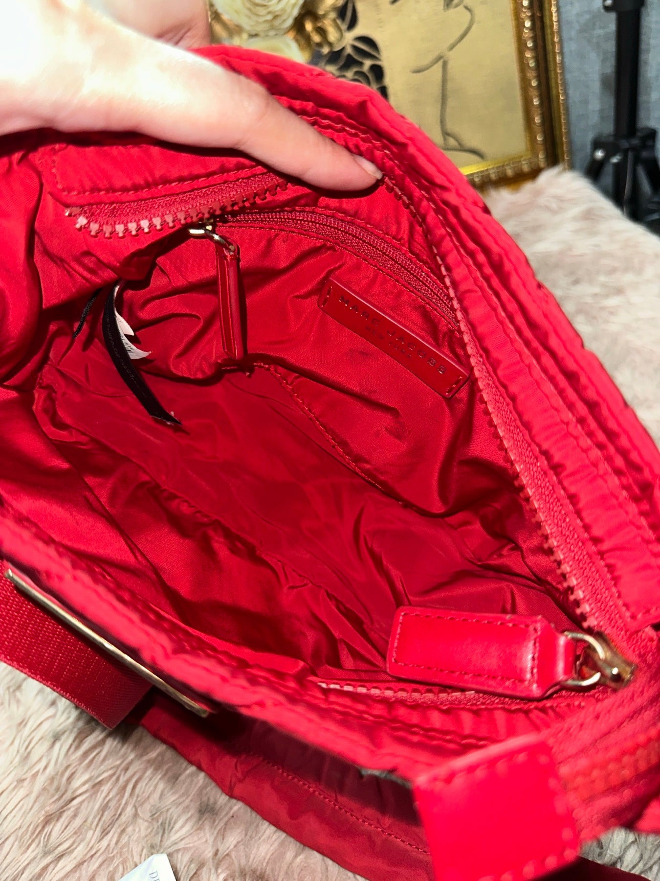 ORIG Preloved MARC JACOBS MJ Quilted Nylon Crossbody Small Bag in Cherry Red&nbsp;
