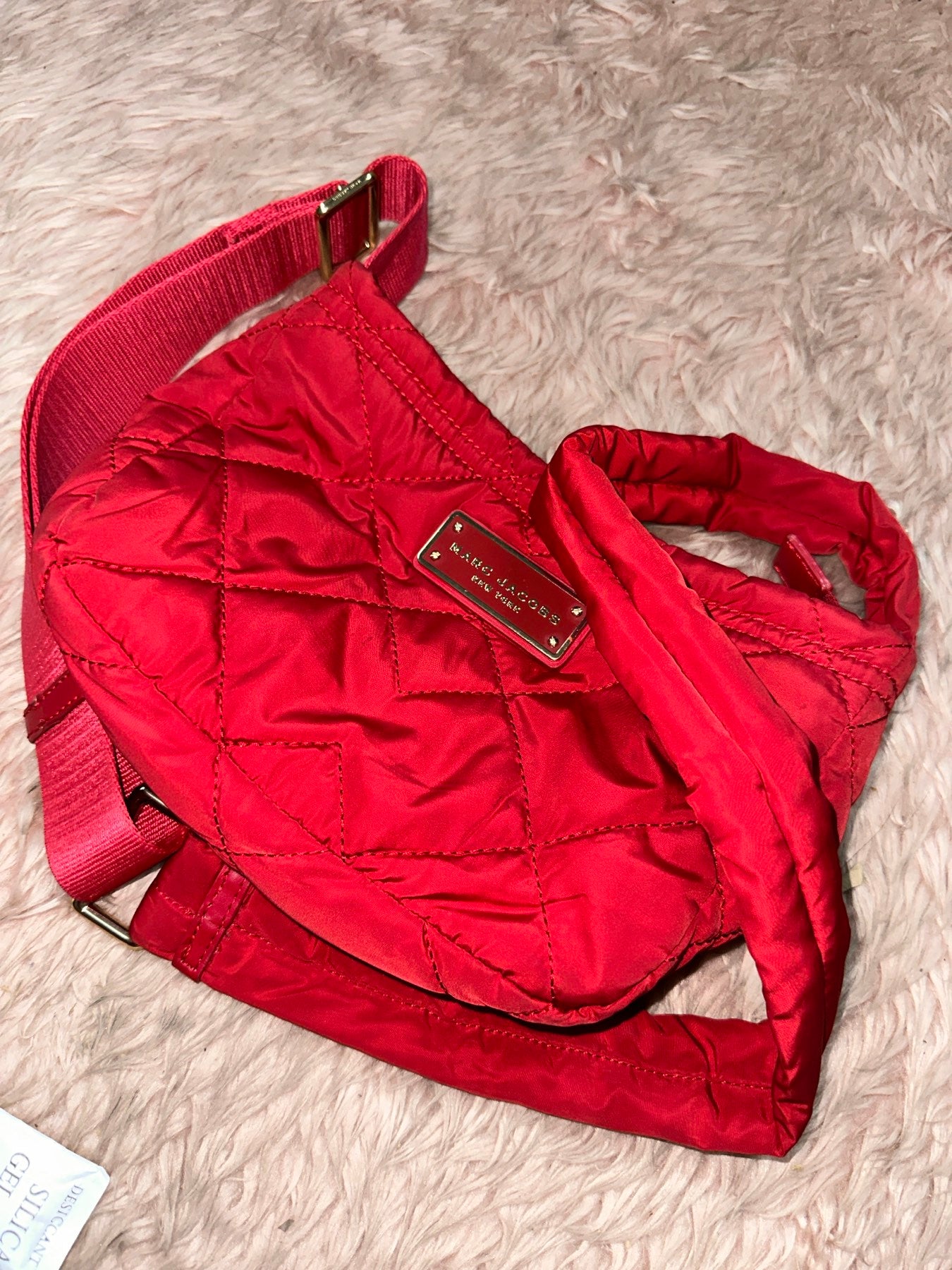 ORIG Preloved MARC JACOBS MJ Quilted Nylon Crossbody Small Bag in Cherry Red&nbsp;