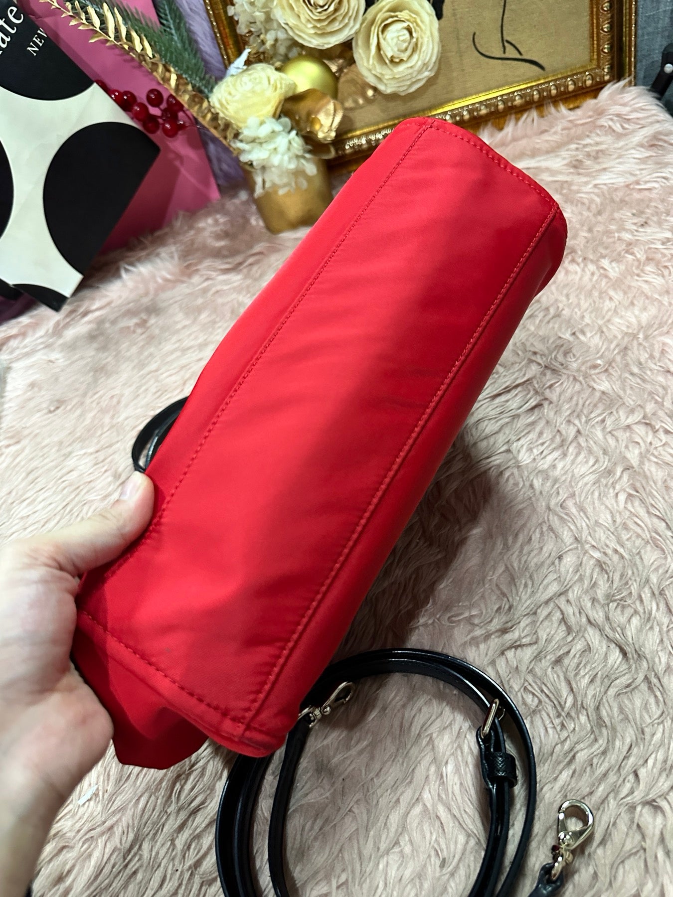 ORIG Preloved KATE SPADE KS blake avenue small nylon tote bag red