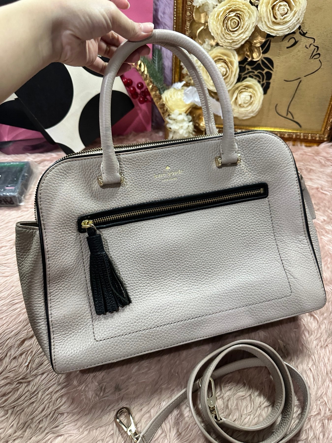 ORIG Preloved KATE SAPDE KS Kalen Chester Street Satchel Triple Compartment Taupe Bag