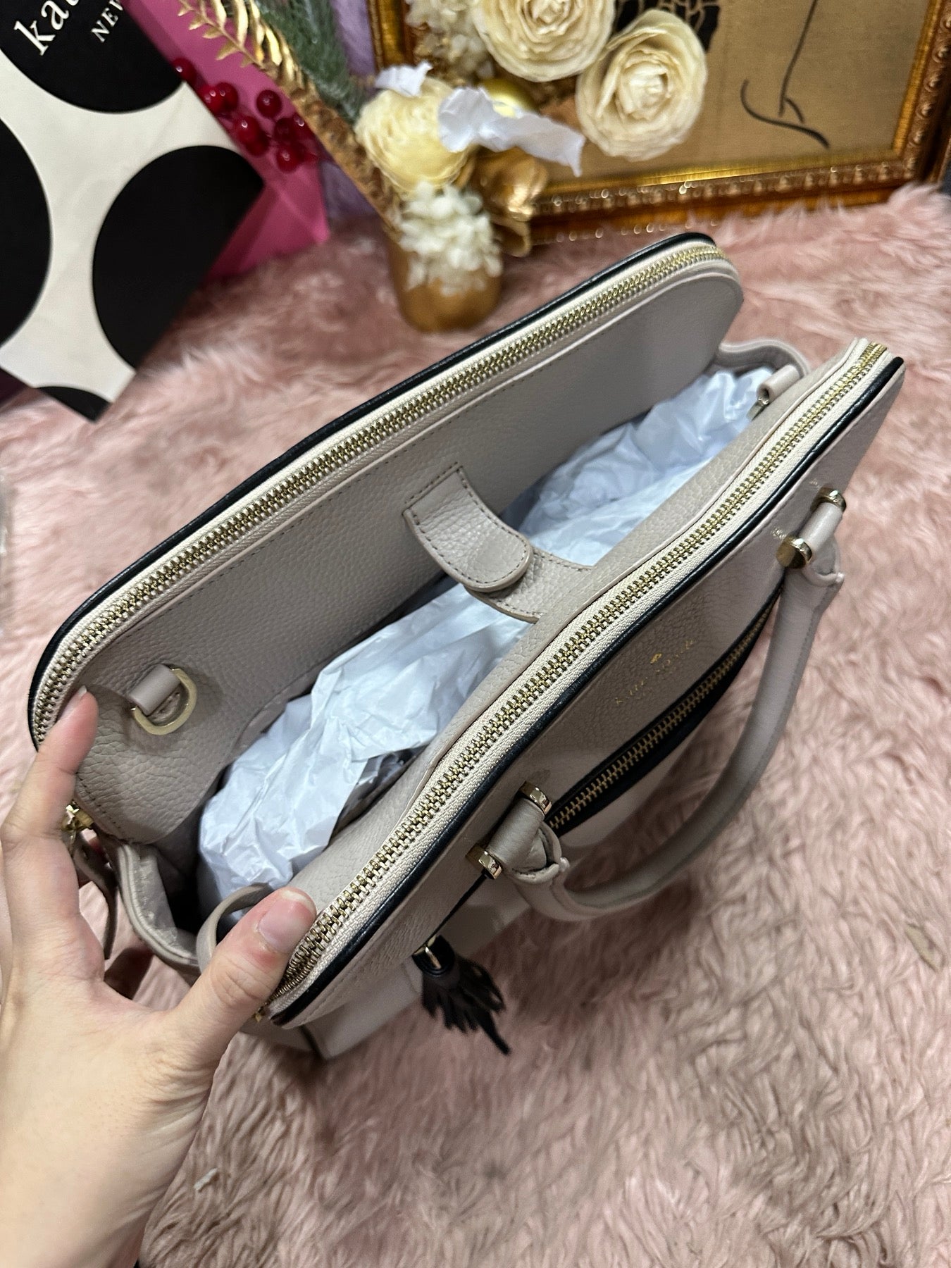 ORIG Preloved KATE SAPDE KS Kalen Chester Street Satchel Triple Compartment Taupe Bag