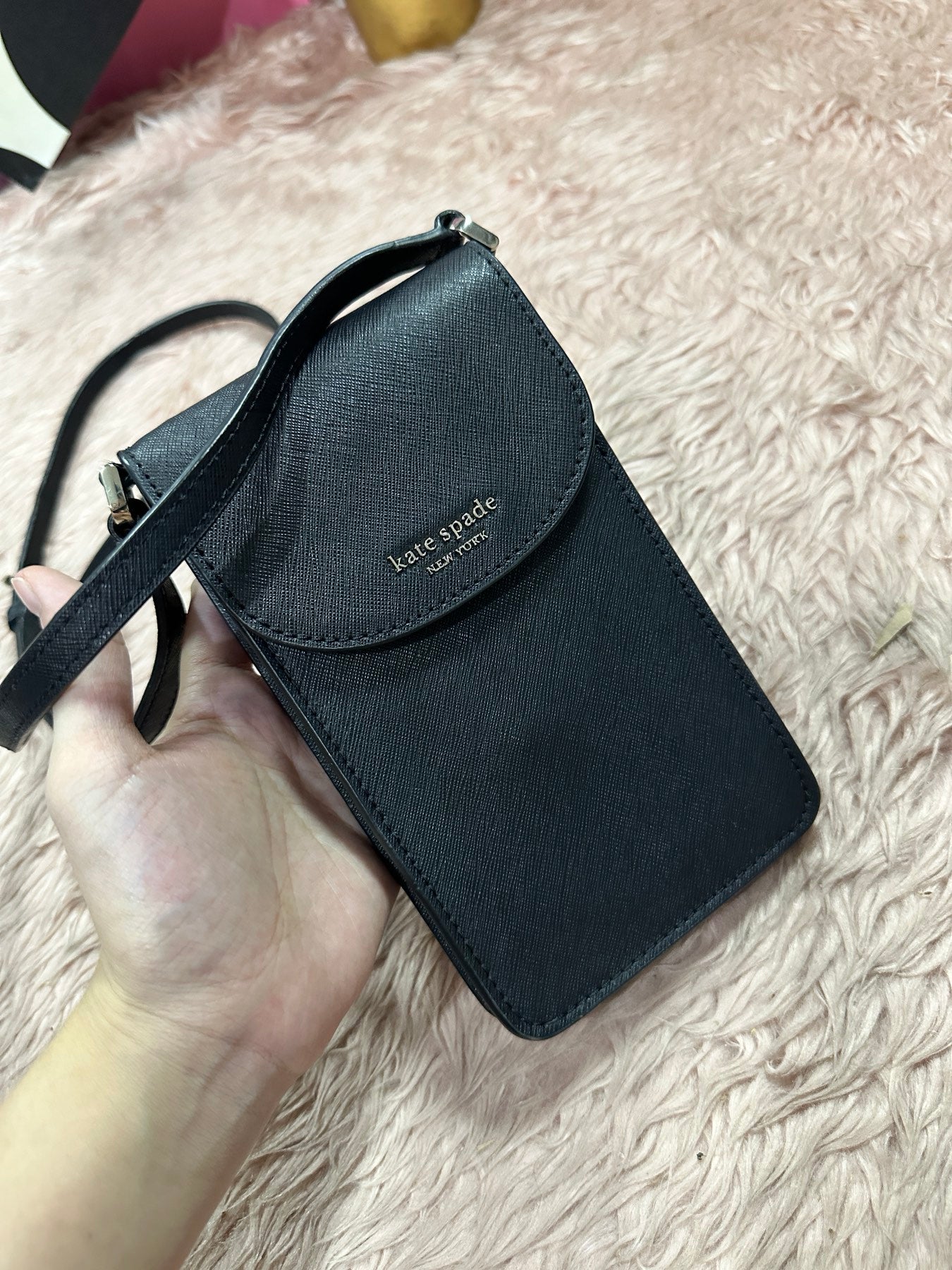 ORIG Preloved KATE SAPDE KS Cameron North South Flap Phone Crossbody Small Black Bag