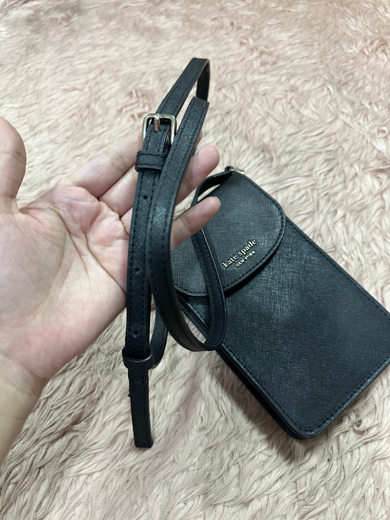 ORIG Preloved KATE SAPDE KS Cameron North South Flap Phone Crossbody Small Black Bag