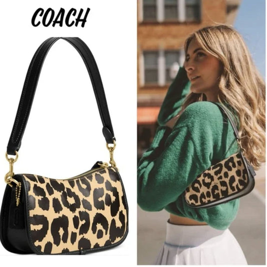 ORIG & IMPORTED COACH Retail Leopard Printed Mini Leather Bag Swinger 20 Black/Beige