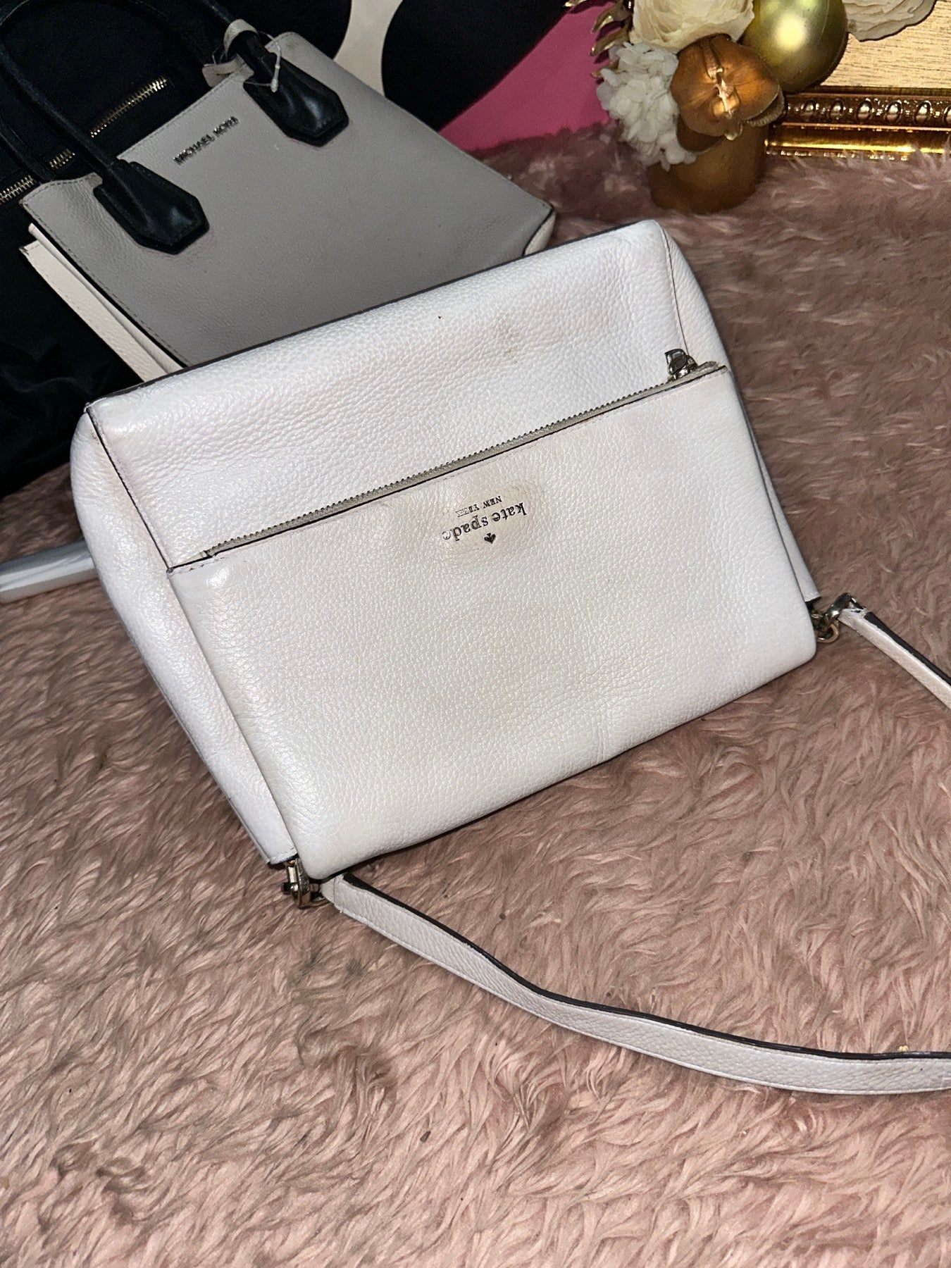 ORIG Preloved REPAIRED KATE SPADE KS Leila Medium Flap Shoulder Bag White