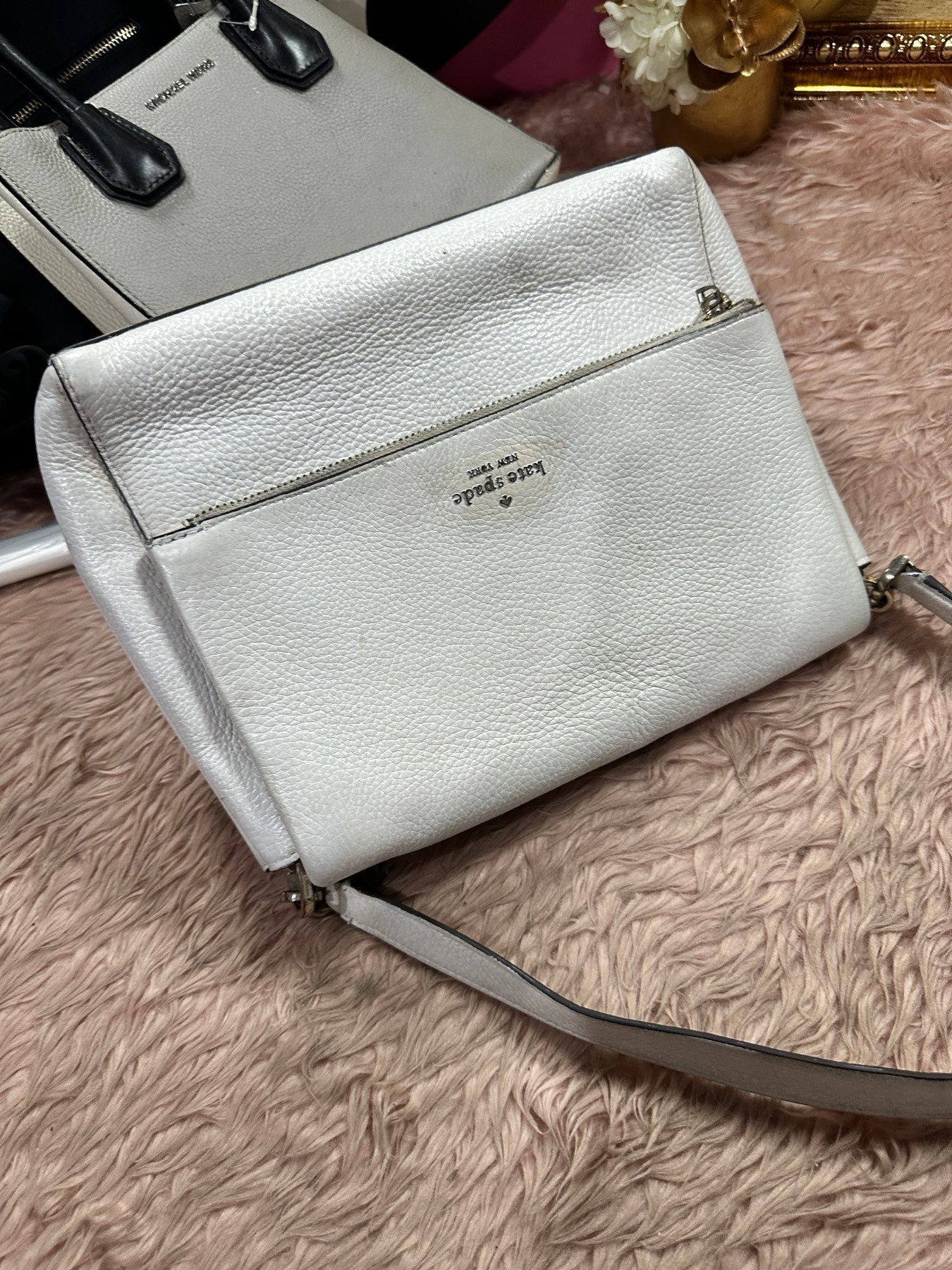 ORIG Preloved REPAIRED KATE SPADE KS Leila Medium Flap Shoulder Bag White