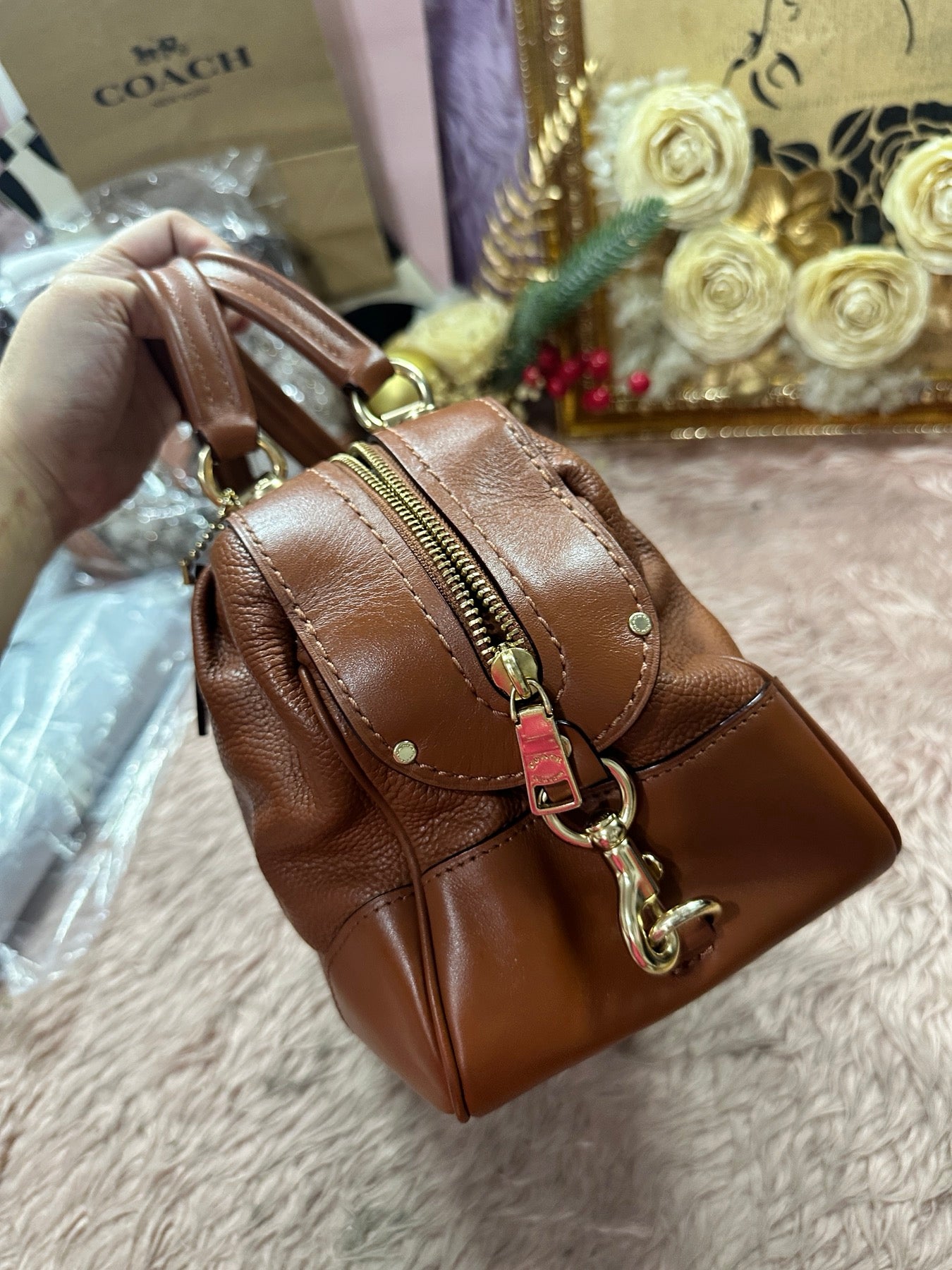ORIG Preloved RARE COACH Lane Satchel Duffle Brown Bag