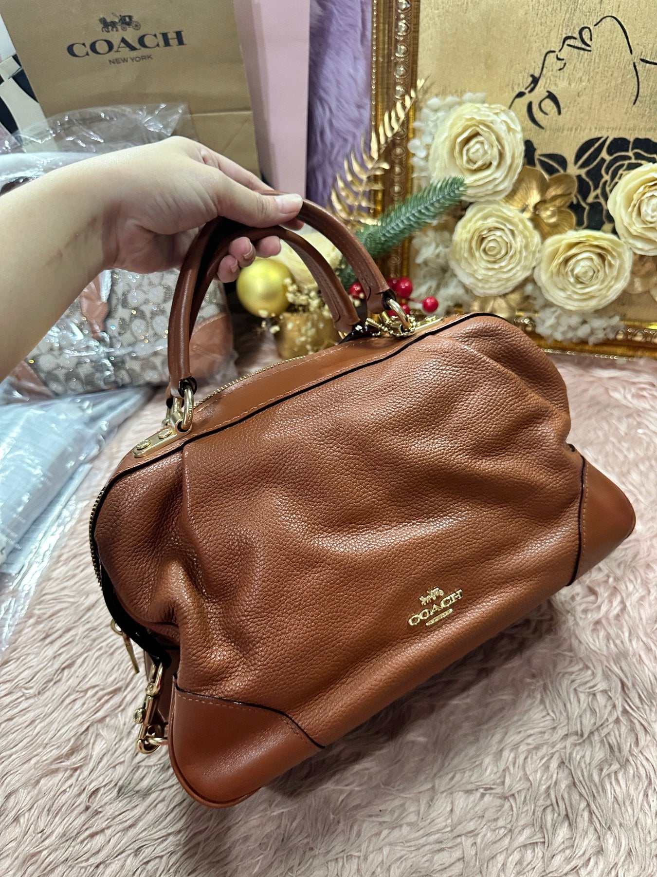 ORIG Preloved RARE COACH Lane Satchel Duffle Brown Bag